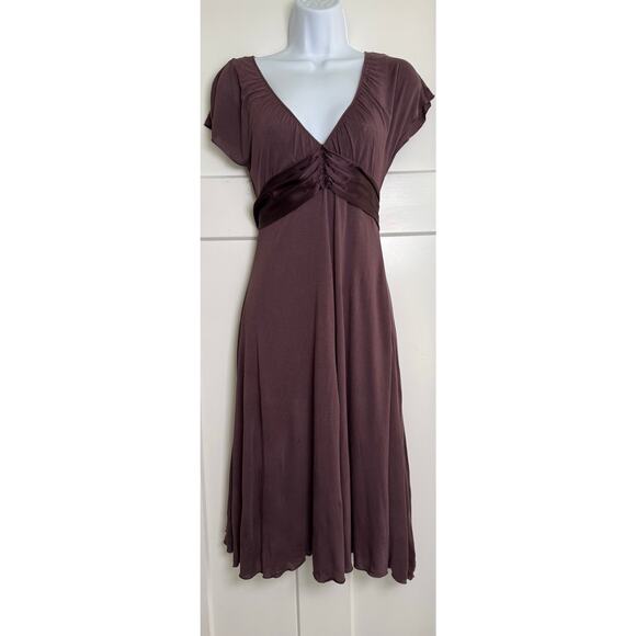 Banana Republic Dark Brown V neck Empire Waist Midi Dress Size SMALL - Picture 1 of 13